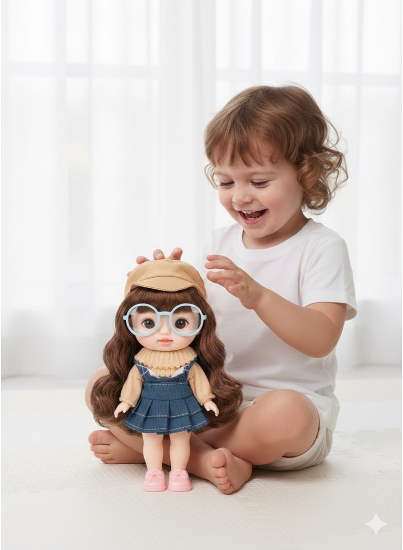 توي لاند دمية طفل لطيفة ترتدي نظارة وفستانًا | دمية أزياء للأطفال | دمية للعب التخيلي - Image 2